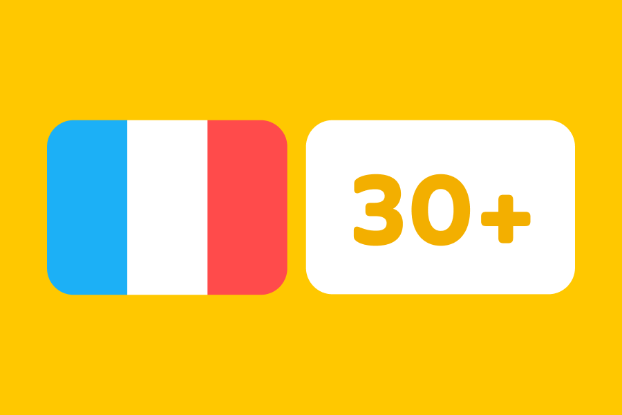 Ilustración de la bandera de Francia junto al número 30 seguido por el signo de más